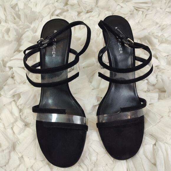 Marc Fisher Shoes Womens Size 9 Black Strappy Sandals Clear Lucite Block Heel - Picture 3 of 11
